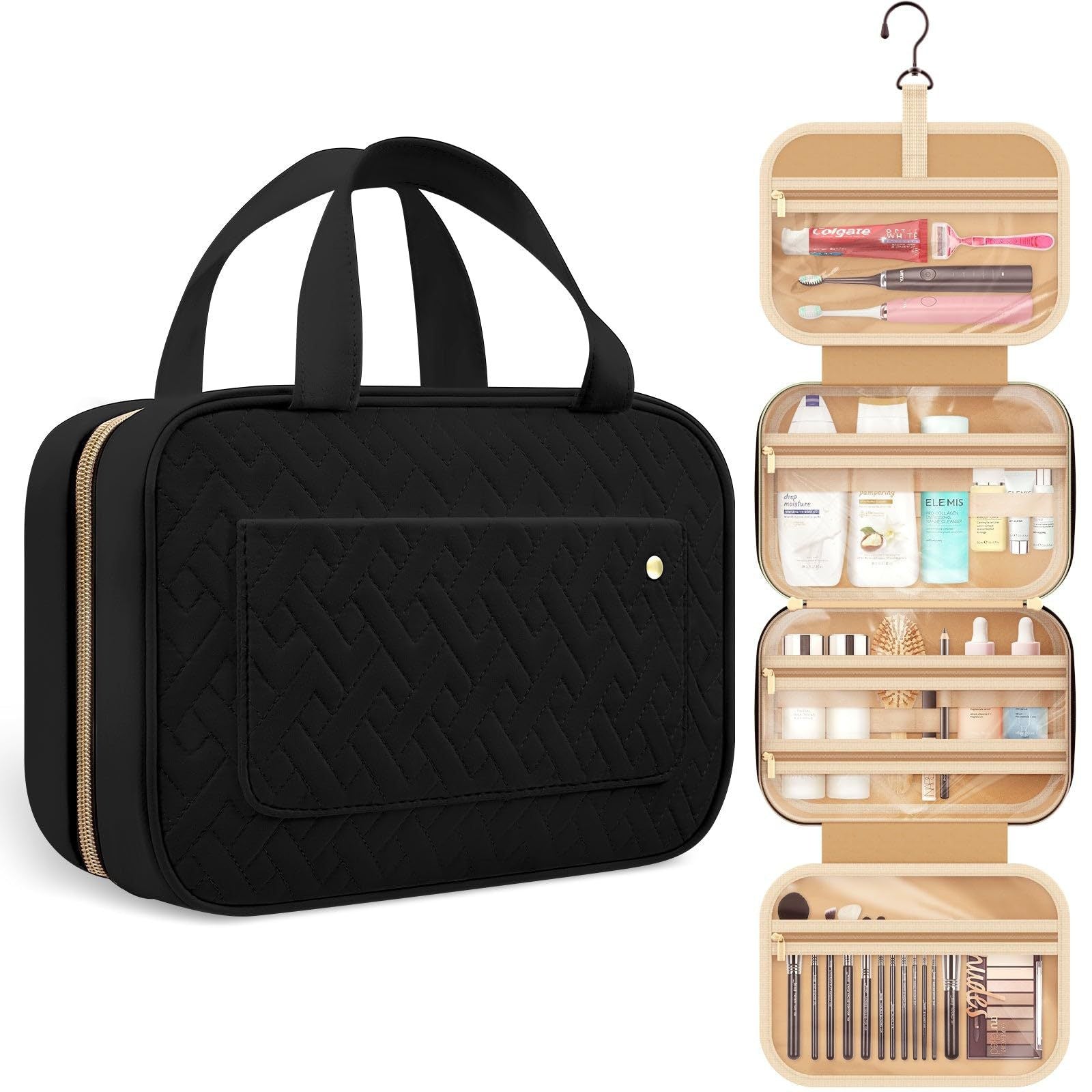 Travel Wash Bag, Portable Cosmetic Bag with Hook, Travel Ladies Wash Bag, Toiletry Bag